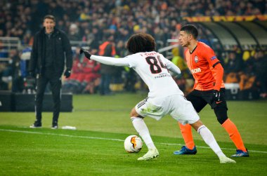 Kharkiv, Ukrayna - 20 Şubat 2020: Uefa Avrupa Ligi karşılaşmasında Tomas Tavares oyuncusu Shakhtar Donetsk - Sl Benfica (Portekiz), Ukrayna