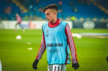 KHARKIV, UKRAINE - Febriary 20, 2020: Franco Cervi and training session of Benfica football players during the UEFA Europe League match between Shakhtar Donetsk vs SL Benfica (Portugal), Ukraine