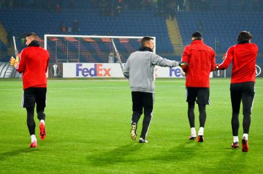 KHARKIV, UKRAINE - Febriary 20, 2020: Benfica Football players trains during the UEFA Europe League match between Shakhtar Donetsk vs SL Benfica (Portugal), Ukraine
