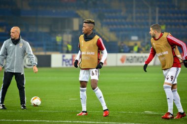 KHARKIV, UKRAINE - Febriary 20, 2020: Training session of Benfica football players during the UEFA Europe League match between Shakhtar Donetsk vs SL Benfica (Portugal), Ukraine