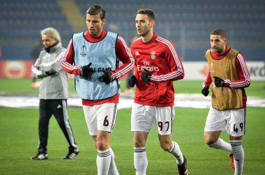 KHARKIV, UKRAINE - Febriary 20, 2020: Training session of Benfica football players during the UEFA Europe League match between Shakhtar Donetsk vs SL Benfica (Portugal), Ukraine
