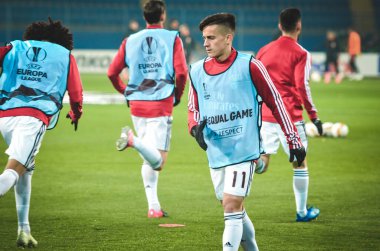 KHARKIV, UKRAINE - Febriary 20, 2020: Franco Cervi and Training session of Benfica football players during the UEFA Europe League match between Shakhtar Donetsk vs SL Benfica (Portugal), Ukraine