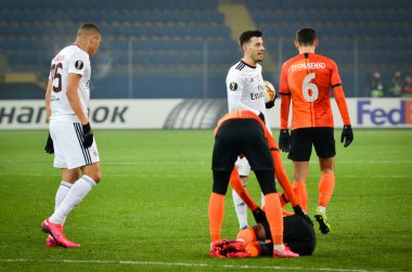Kharkiv, Ukrayna - 20 Şubat 2020: Uefa Avrupa Ligi maçında Carlos Vinicius oyuncusu Shakhtar Donetsk - Sl Benfica (Portekiz), Ukrayna