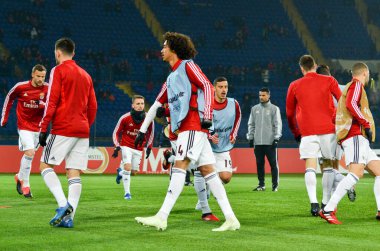 KHARKIV, UKRAINE - Febriary 20, 2020: Training session of Benfica football players during the UEFA Europe League match between Shakhtar Donetsk vs SL Benfica (Portugal), Ukraine