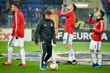 KHARKIV, UKRAINE - Febriary 20, 2020: Training session of Benfica football players during the UEFA Europe League match between Shakhtar Donetsk vs SL Benfica (Portugal), Ukraine