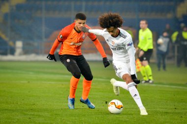 Kharkiv, Ukrayna - 20 Şubat 2020: Uefa Avrupa Ligi karşılaşmasında Tomas Tavares oyuncusu Shakhtar Donetsk - Sl Benfica (Portekiz), Ukrayna