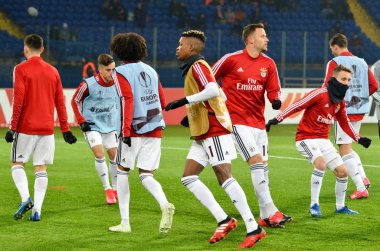 KHARKIV, UKRAINE - Febriary 20, 2020: Training session of Benfica football players during the UEFA Europe League match between Shakhtar Donetsk vs SL Benfica (Portugal), Ukraine