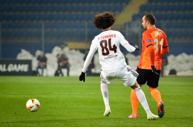 Kharkiv, Ukrayna - 20 Şubat 2020: Shakhtar Donetsk - Sl Benfica (Portekiz), Ukrayna arasındaki Uefa Avrupa Ligi maçı sırasında Tomas Tavares
