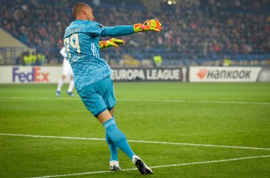 Kharkiv, Ukrayna - 20 Şubat 2020: Uefa Avrupa Ligi karşılaşmasında Odesa Vlachodimos oyuncusu Shakhtar Donetsk - Sl Benfica (Portekiz), Ukrayna