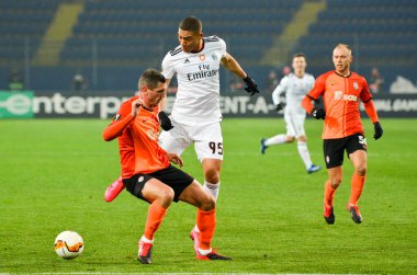 Kharkiv, Ukrayna - 20 Şubat 2020: Uefa Avrupa Ligi maçında Carlos Vinicius oyuncusu Shakhtar Donetsk - Sl Benfica (Portekiz), Ukrayna