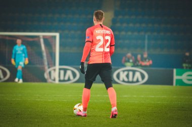 Kharkiv, Ukrayna - 20 Şubat 2020: Shakhtar Donetsk - Sl Benfica (Portekiz), Ukrayna arasındaki Uefa Avrupa Ligi karşılaşmasında Mykola Matviienko oyuncusu