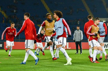 KHARKIV, UKRAINE - Febriary 20, 2020: Training session of Benfica football players during the UEFA Europe League match between Shakhtar Donetsk vs SL Benfica (Portugal), Ukraine