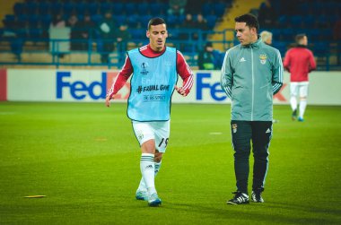 KHARKIV, UKRAINE - Febriary 20, 2020: Chiquinho and Training session of Benfica football players during the UEFA Europe League match between Shakhtar Donetsk vs SL Benfica (Portugal), Ukraine