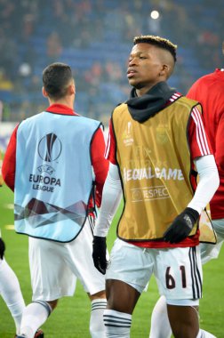 KHARKIV, UKRAINE - Febriary 20, 2020: Training session of Benfica football players during the UEFA Europe League match between Shakhtar Donetsk vs SL Benfica (Portugal), Ukraine