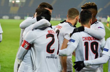Kharkiv, Ukrayna - 20 Şubat 2020: Benfica oyuncusuyla Pizzi, Uefa Avrupa Ligi 'nde Shakhtar - Sl Benfica (Portekiz), Ukrayna maçında atılan golü kutladı