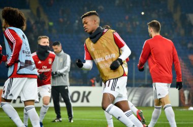 KHARKIV, UKRAINE - Febriary 20, 2020: Training session of Benfica football players during the UEFA Europe League match between Shakhtar Donetsk vs SL Benfica (Portugal), Ukraine