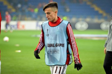 KHARKIV, UKRAINE - Febriary 20, 2020: Franco Cervi and training session of Benfica football players during the UEFA Europe League match between Shakhtar Donetsk vs SL Benfica (Portugal), Ukraine