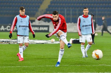 KHARKIV, UKRAINE - Febriary 20, 2020: Pizzi and  Training session of Benfica football players during the UEFA Europe League match between Shakhtar Donetsk vs SL Benfica (Portugal), Ukraine