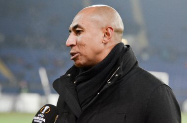 KHARKIV, UKRAINE - Febriary 20, 2020: Interview with a Portuguese specialist during the UEFA Europe League match between Shakhtar Donetsk vs SL Benfica (Portugal), Ukraine