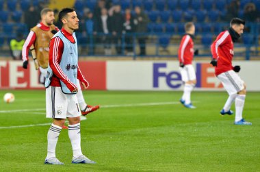 KHARKIV, UKRAINE - Febriary 20, 2020: Chiquinho and trains of Benfica football players during the UEFA Europe League match between Shakhtar Donetsk vs SL Benfica (Portugal), Ukraine