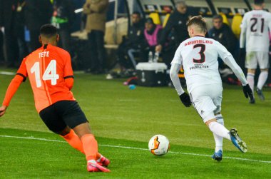 Kharkiv, Ukrayna - 20 Şubat 2020: Uefa Avrupa Ligi karşılaşmasında Alejandro Grimaldo oyuncusu Shakhtar Donetsk - Sl Benfica (Portekiz), Ukrayna