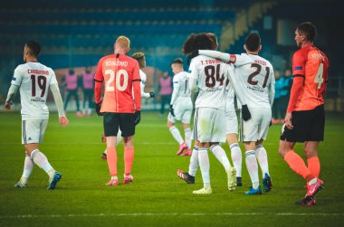 Kharkiv, Ukrayna - 20 Şubat 2020: Tomas Tavares ve Pizzi, Shakhtar Donetsk - Sl Benfica (Portekiz) ve Ukrayna arasındaki Uefa Avrupa Ligi maçında atılan golü kutladılar