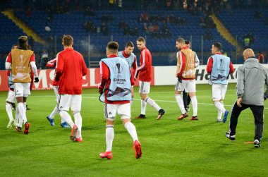 KHARKIV, UKRAINE - Febriary 20, 2020: Training session of Benfica football players during the UEFA Europe League match between Shakhtar Donetsk vs SL Benfica (Portugal), Ukraine