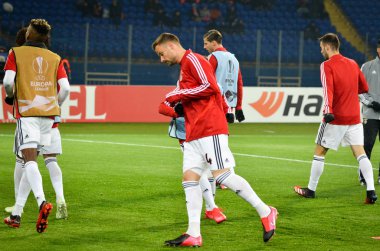 KHARKIV, UKRAINE - Febriary 20, 2020: Training session of Benfica football players during the UEFA Europe League match between Shakhtar Donetsk vs SL Benfica (Portugal), Ukraine