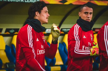 KHARKIV, UKRAINE - Febriary 20, 2020: Mile Svilar and Benfica Football players trains during the UEFA Europe League match between Shakhtar Donetsk vs SL Benfica, Ukraine