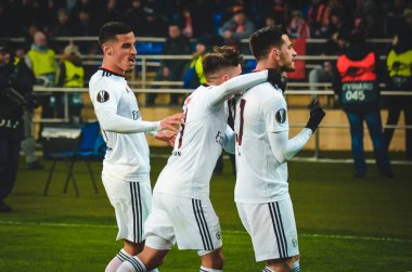Kharkiv, Ukrayna - 20 Şubat 2020: Pizzi, Uefa Avrupa Ligi maçında Shakhtar Donetsk - Sl Benfica (Portekiz), Ukrayna maçında atılan golü kutladı
