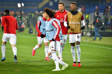 KHARKIV, UKRAINE - Febriary 20, 2020: Training session of Benfica football players during the UEFA Europe League match between Shakhtar Donetsk vs SL Benfica (Portugal), Ukraine