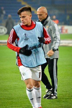 KHARKIV, UKRAINE - Febriary 20, 2020: Franco Cervi and training session of Benfica football players during the UEFA Europe League match between Shakhtar Donetsk vs SL Benfica (Portugal), Ukraine