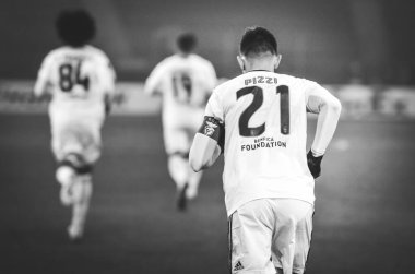 Kharkiv, Ukrayna - 20 Şubat 2020: Pizzi, Uefa Avrupa Ligi maçında Shakhtar Donetsk - Sl Benfica (Portekiz), Ukrayna maçında atılan golü kutladı