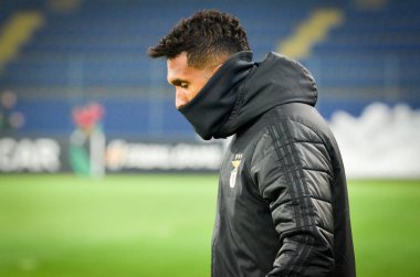 KHARKIV, UKRAINE - Febriary 20, 2020: Training session of Benfica football players during the UEFA Europe League match between Shakhtar Donetsk vs SL Benfica (Portugal), Ukraine