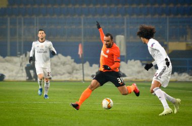 Kharkiv, Ukrayna - 20 Şubat 2020: Uefa Avrupa Ligi karşılaşmasında Tomas Tavares oyuncusu Shakhtar Donetsk - Sl Benfica (Portekiz), Ukrayna