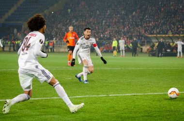 Kharkiv, Ukrayna - 20 Şubat 2020: Shakhtar Donetsk - Sl Benfica (Portekiz), Ukrayna arasındaki Uefa Avrupa Ligi maçı sırasında Tomas Tavares
