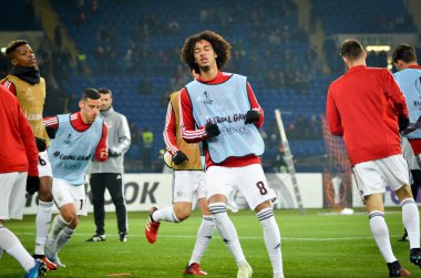 KHARKIV, UKRAINE - Febriary 20, 2020: Training session of Benfica football players during the UEFA Europe League match between Shakhtar Donetsk vs SL Benfica (Portugal), Ukraine