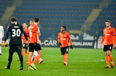Kharkiv, Ukrayna - 20 Şubat 2020: Shakhtar Donetsk - Sl Benfica (Portekiz), Ukrayna arasındaki Uefa Avrupa Ligi maçı sırasında futbolcu