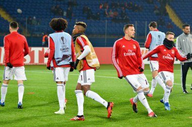 KHARKIV, UKRAINE - Febriary 20, 2020: Training session of Benfica football players during the UEFA Europe League match between Shakhtar Donetsk vs SL Benfica (Portugal), Ukraine
