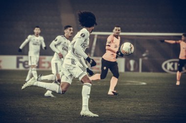 Kharkiv, Ukrayna - 20 Şubat 2020: Uefa Avrupa Ligi karşılaşmasında Tomas Tavares oyuncusu Shakhtar Donetsk - Sl Benfica (Portekiz), Ukrayna