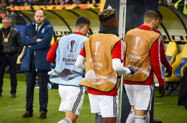 KHARKIV, UKRAINE - Febriary 20, 2020: Training session of Benfica football players during the UEFA Europe League match between Shakhtar Donetsk vs SL Benfica (Portugal), Ukraine