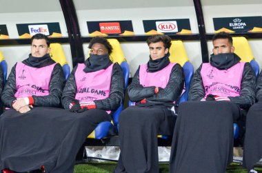 Kharkiv, Ukrayna - 20 Şubat 2020: Benfica yedek futbolcuları Uefa Avrupa Ligi maçında Shakhtar Donetsk - Sl Benfica (Portekiz), Ukrayna