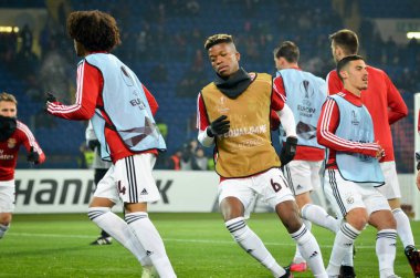 KHARKIV, UKRAINE - Febriary 20, 2020: Training session of Benfica football players during the UEFA Europe League match between Shakhtar Donetsk vs SL Benfica (Portugal), Ukraine