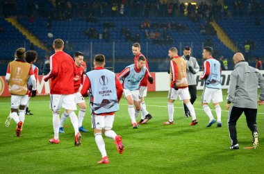 KHARKIV, UKRAINE - Febriary 20, 2020: Training session of Benfica football players during the UEFA Europe League match between Shakhtar Donetsk vs SL Benfica (Portugal), Ukraine