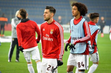 KHARKIV, UKRAINE - Febriary 20, 2020: Pizzi and  Tomas Tavares  during the UEFA Europe League match between Shakhtar Donetsk vs SL Benfica (Portugal), Ukraine