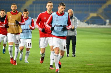 KHARKIV, UKRAINE - Febriary 20, 2020: Ruben Dias and Training session of Benfica football players during the UEFA Europe League match between Shakhtar Donetsk vs SL Benfica (Portugal), Ukraine