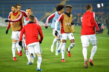 KHARKIV, UKRAINE - Febriary 20, 2020: Training session of Benfica football players during the UEFA Europe League match between Shakhtar Donetsk vs SL Benfica (Portugal), Ukraine