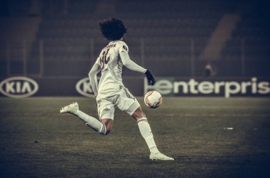 Kharkiv, Ukrayna - 20 Şubat 2020: Uefa Avrupa Ligi karşılaşmasında Tomas Tavares oyuncusu Shakhtar Donetsk - Sl Benfica (Portekiz), Ukrayna