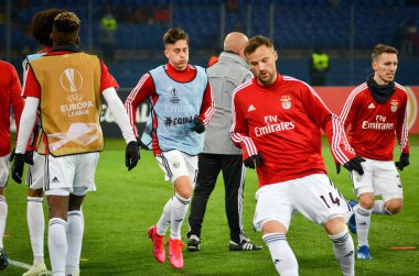 KHARKIV, UKRAINE - Febriary 20, 2020: Training session of Benfica football players during the UEFA Europe League match between Shakhtar Donetsk vs SL Benfica (Portugal), Ukraine