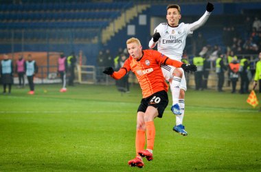 Kharkiv, Ukrayna - 20 Şubat 2020: Uefa Avrupa Ligi karşılaşmasında Alejandro Grimaldo oyuncusu Shakhtar Donetsk - Sl Benfica (Portekiz), Ukrayna